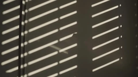 Morning sunlight creating a pattern shadow from blinds on wall Vidéo 316068997