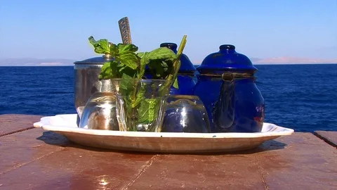 Morning tea on the beach in Egypt Video stock 112006603