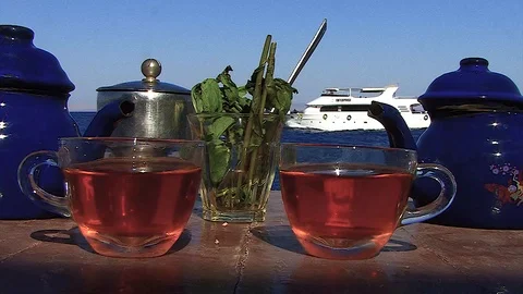 Morning tea on the beach in Egypt Video stock 112006828