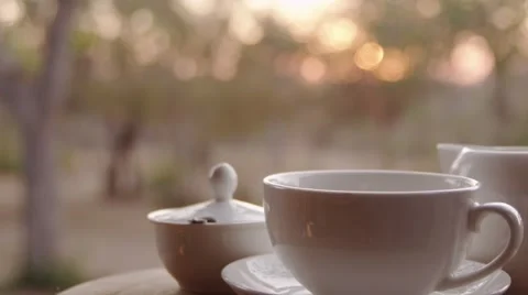 Morning Tea being Poured - Slow Motion - Dolly Shot Stock Footage 55659037