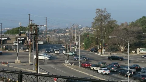Morning traffic at a five way intersection. Stock Footage 108112113