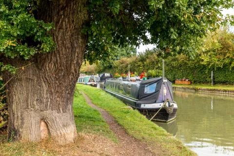 Morning view of empty path along canal in England Foto stock