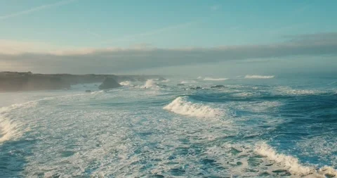 Morning view of large waves rolling into shore on california coast Stock-Footage 256594573