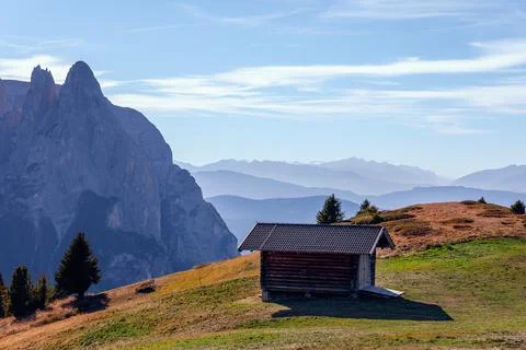 Morning view of the mountain Punta Euringer in Seiser Alm (Alpe di Siusi) Sou Stock Photos