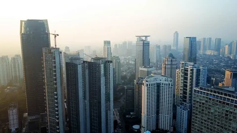 Morning View over Developing City Stock Footage 107100377