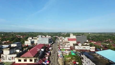 Morning view of a small town with rooftops Stock Footage 332500751