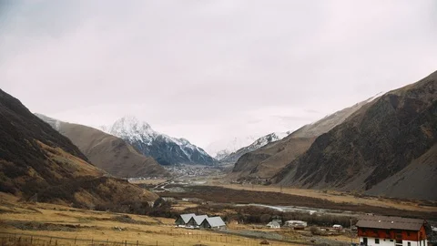 Morning View From Stepantsminda To The Sioni Village, Georgia. Beautiful Stock Footage