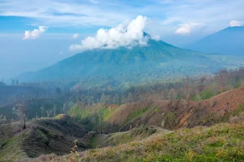 Morning Volcano on the Island of Java Foto stock