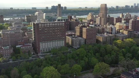 Morningside Heights ridge over Morningside Park and the Hudson Stock Footage 130226673