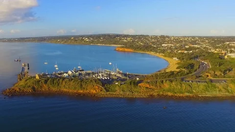 Mornington  Aerial view of port Phillip bay Melbourne Australia Stock Footage