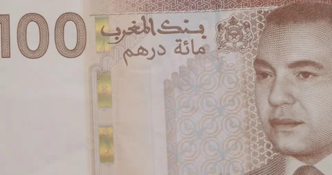 Moroccan 100 dirham banknote with King Mohammed VI portrait Stock Footage 345519275