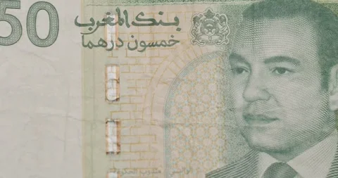 Moroccan 50 dirham banknote with King Mohammed VI portait Stock Footage 345519557