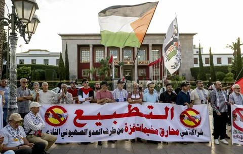 Moroccan activists protest in support of Palestine outside Parliament in Rabat,  Stock Photos