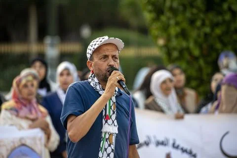Moroccan activists protest in support of Palestine outside Parliament in Rabat,  Stock Photos