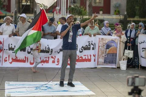 Moroccan activists protest in support of Palestine outside Parliament in Rabat,  Stock Photos