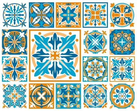 Moroccan azulejo tile patterns, majolica ornament Ilustración de archivo