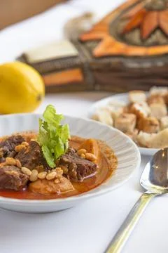 Moroccan beef stew with bean - menu Stock Photos