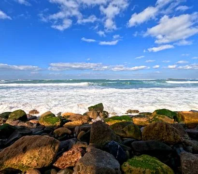Moroccan Blue Bliss A Nice View of Beach and Sky Beauty Stock Photos