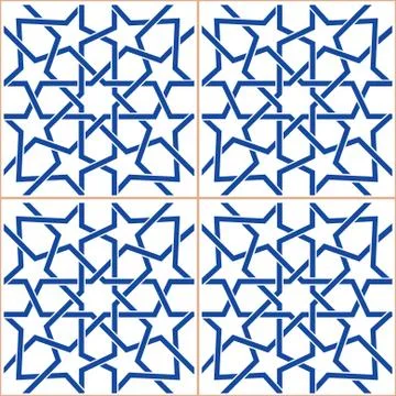 Moroccan blue tiles vector pattern, Moorish seamless design Illustrazione stock