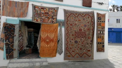 Moroccan carpets Stock Footage 111364675