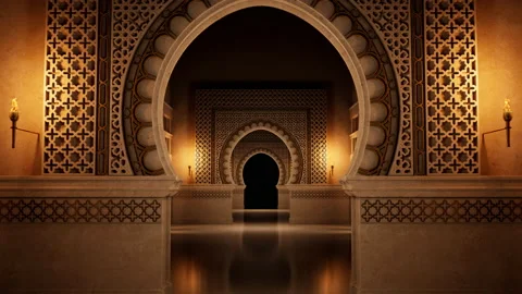 Moroccan Carved stone archway. 3D render. Stock Footage 167637815