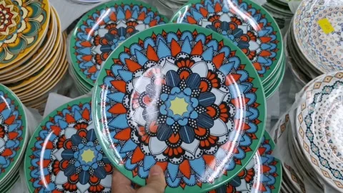 Moroccan Ceramic Plates Stock Footage 159291385
