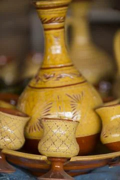Moroccan ceramic teapot with its cup Stock Photos