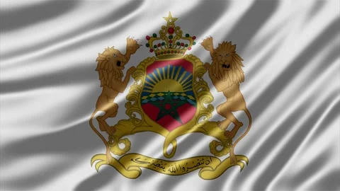 Moroccan coat of arms rendered on a smooth white fabric background Stock-Footage 344165009