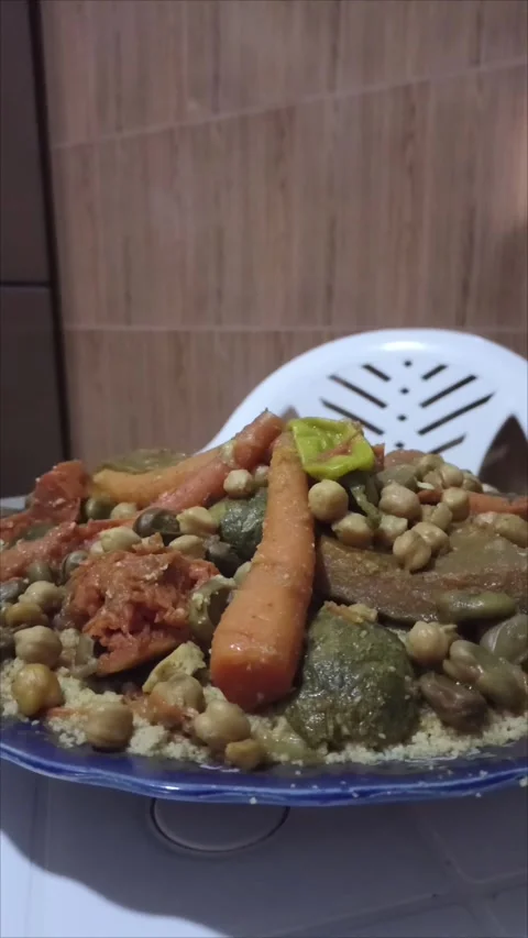 Moroccan Couscous Platter with Heaping Vegetables Video stock 333416657