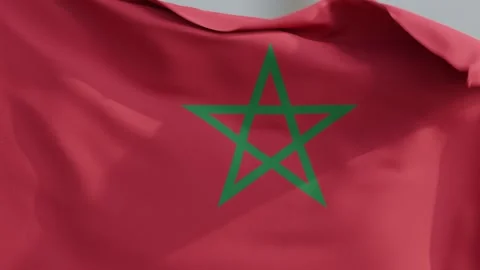 Moroccan Flag Animation Waving Gently Against a Light Grey Studio Background Vidéo 331109794