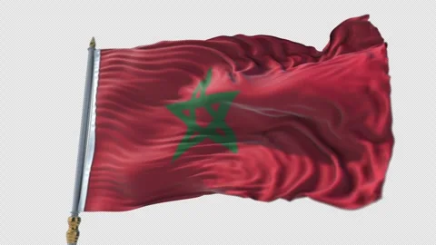 Moroccan Flag on a flagpole Waving on Transparent Alpha Background Stock Footage 292147726
