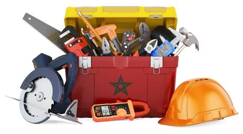 Moroccan flag painted on the toolbox. Service, repair and construction in Mor Stock Illustration