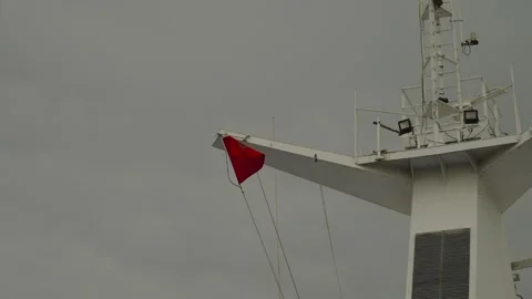 Moroccan flag waving on ship mast against overcast sky Stock Footage 337432912