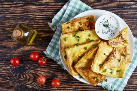Moroccan flatbread stuffed with Chicken meat Stock Photos