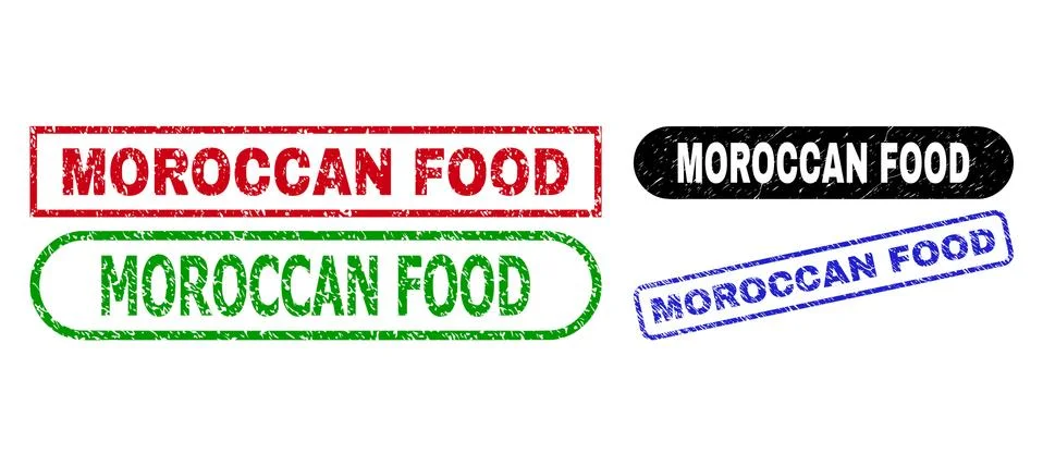 MOROCCAN FOOD Rectangle Seals Using Grunge Texture Stock Illustration