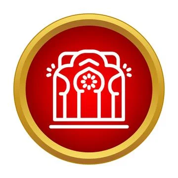 Moroccan gate icon on red button with golden frame Stockillustratie