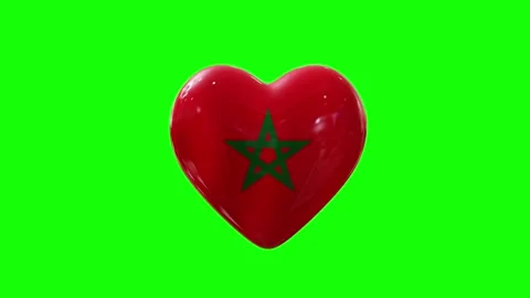 Moroccan heart shaped flag pop-up animation on green screen Stock Footage 314362115