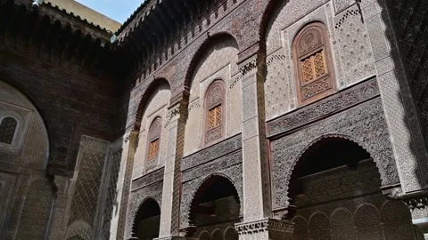 Moroccan Islamic architecture of Bou Inania Madrasa in Fez Stock Footage 335181541