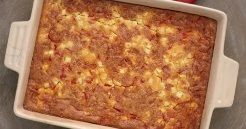 Moroccan kalinte dish with red pepper and feta cheese. Table spin. Stock Footage 279174036