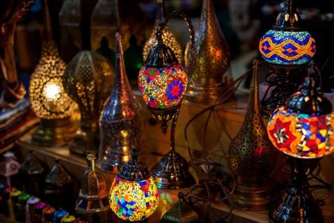 Moroccan lanterns in the store Stock Photos