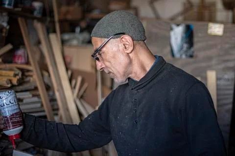 Moroccan Man, Middle aged Carpenter Stock Photos