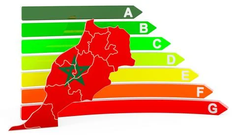 Moroccan map with energy efficiency rating, 3D rendering Stock Illustration