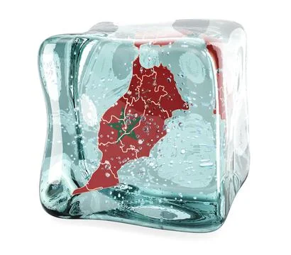 Moroccan map frozen in ice cube, 3D rendering Stock Illustration