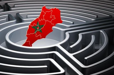 Moroccan map inside labyrinth, 3D rendering Stock Illustration