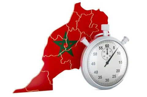 Moroccan map with stopwatch, 3D rendering 스톡 일러스트