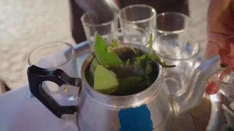 Moroccan Mint Tea Pouring Traditional Café Marrakech Stock Footage 335104154