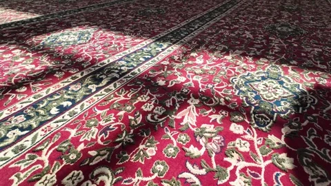 Moroccan Mosque Interior with Traditional Red Prayer Carpet  November 13, 2025 Stock Footage 321433850