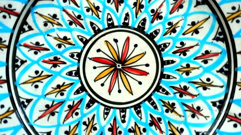 Moroccan oriental islamic ornament (pattern) rotates. Moroccan ceramics with Stock Footage 134206134