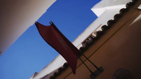 Moroccan Red Flag With Star Emblem Stock Footage 146103623