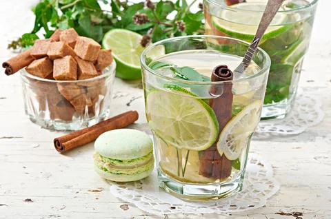 Moroccan tea with mint, lime and cinnamon Stock Photos